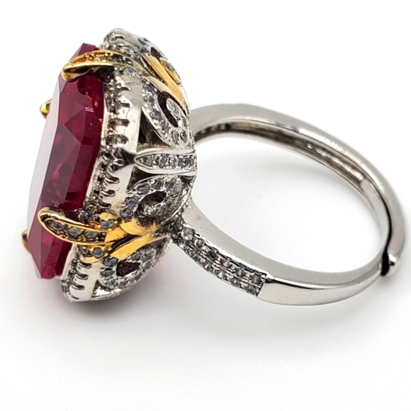 15CTW+ High Quality Radiant Cut Lab Ruby High Quality Czs 925 Ring - Picture 9 of 13